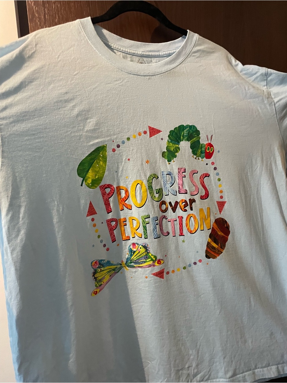 Light Blue "Progress Over Perfection" Short-Sleeve Graphic Tee